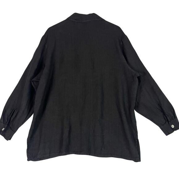 Liz and Jane Black Linen Tunic Womens 0X Lagenlook Relaxed Coastal Button Down - Picture 4 of 10